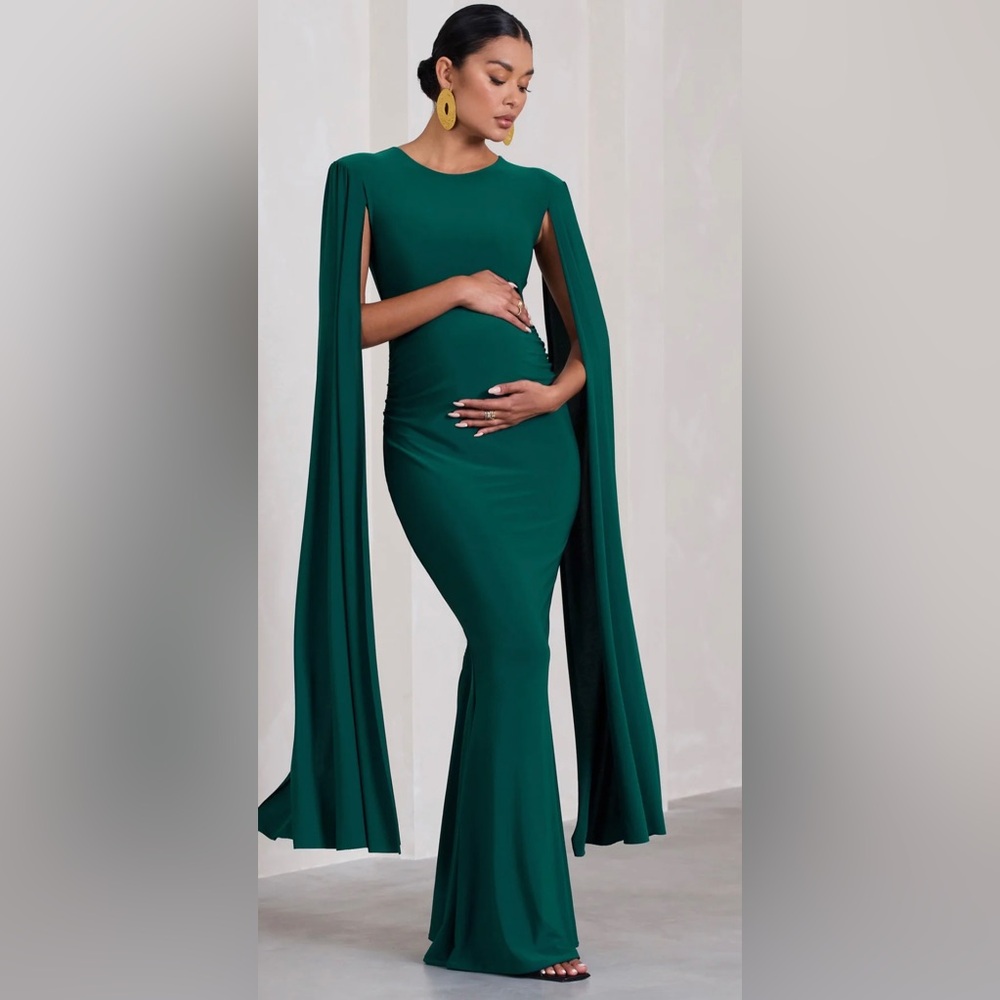 HEY MAMA  BOTTLE GREEN MATERNITY CAPE MIDI DRESS